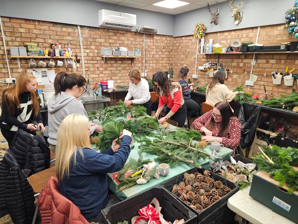 See behind the scenes of one of our seasonal workshops, here the fabulous ladies building Christmas Wreaths at Fine Flowers