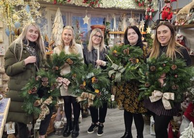 Beautiful, personal and hand-finished Christmas Wreaths created by our fabulous ladies at our recent wreath making workshop with our ladies making beautiful Christmas Wreaths for their homes.