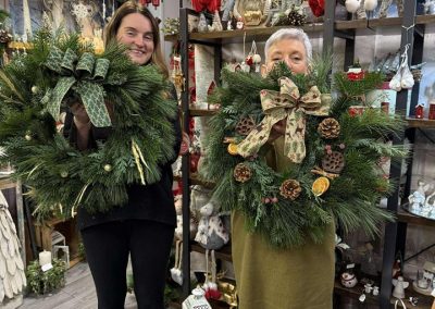 Beautiful, personal and hand-finished Christmas Wreaths created by our fabulous ladies at our recent wreath making workshop with our ladies making beautiful Christmas Wreaths for their homes.