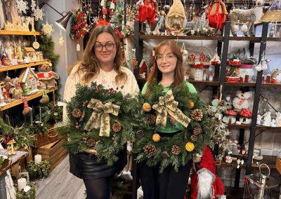 Beautiful, personal and hand-finished Christmas Wreaths created by our fabulous ladies at our recent wreath making workshop with our ladies making beautiful Christmas Wreaths for their homes.