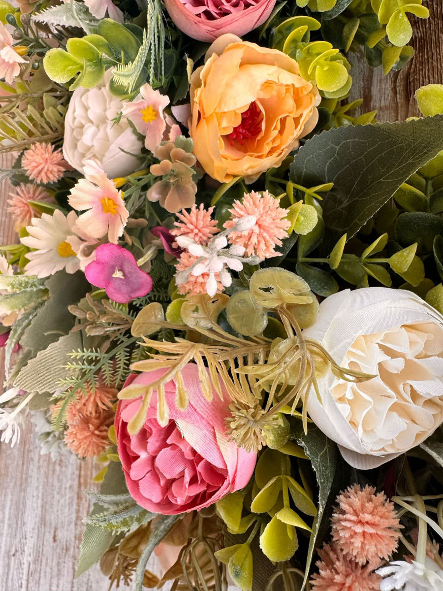 Peaches & Cream Wreath | Artifical Wreaths Hand Made for UK Delivery by Fine Flowers