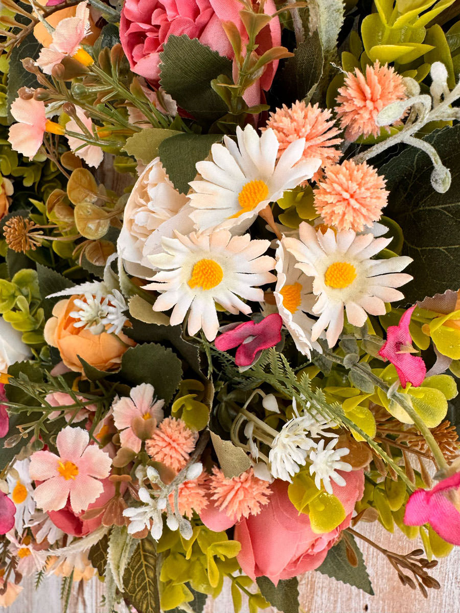 Peaches & Cream Wreath | Artifical Wreaths Hand Made for UK Delivery by Fine Flowers