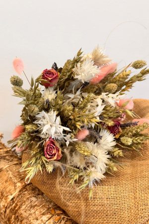 Large Dried Flower Bouquet – Natural Wheat, Bunny Tails & Roses | Fine Flowers