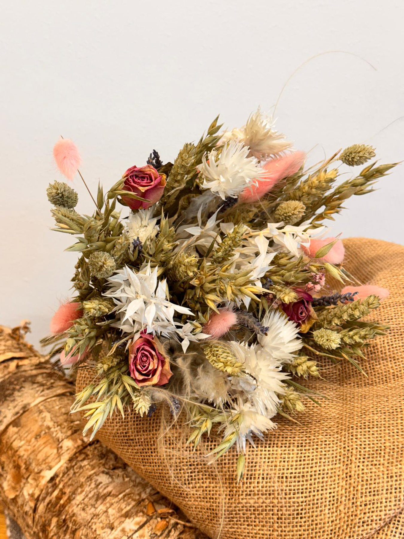 Large Dried Flower Bouquet – Natural Wheat, Bunny Tails & Roses | Fine Flowers