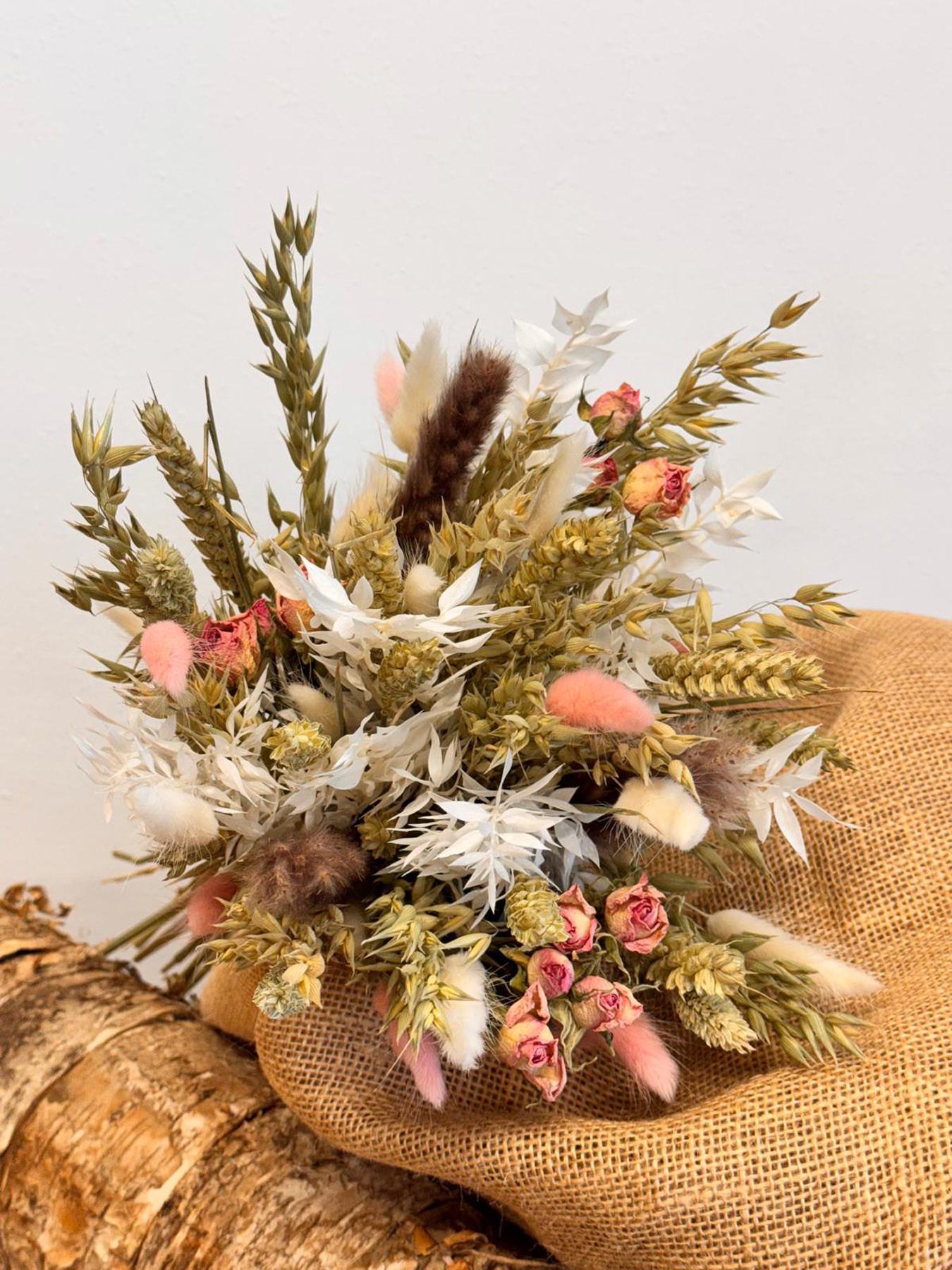 Medium Dried Flower Bouquet – Natural Wheat, Bunny Tails & Roses | Fine Flowers