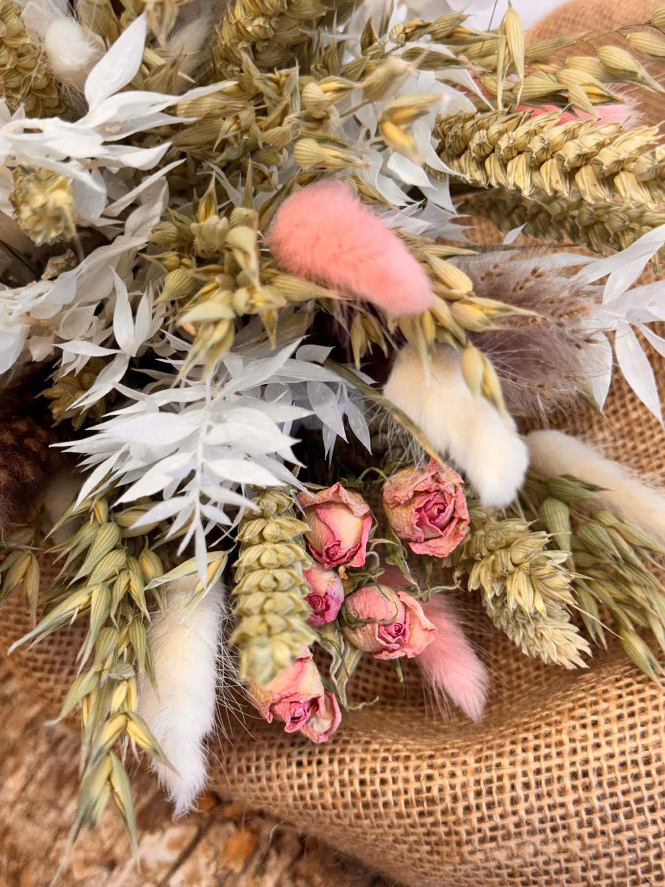 Medium Dried Flower Bouquet – Natural Wheat, Bunny Tails & Roses | Fine Flowers