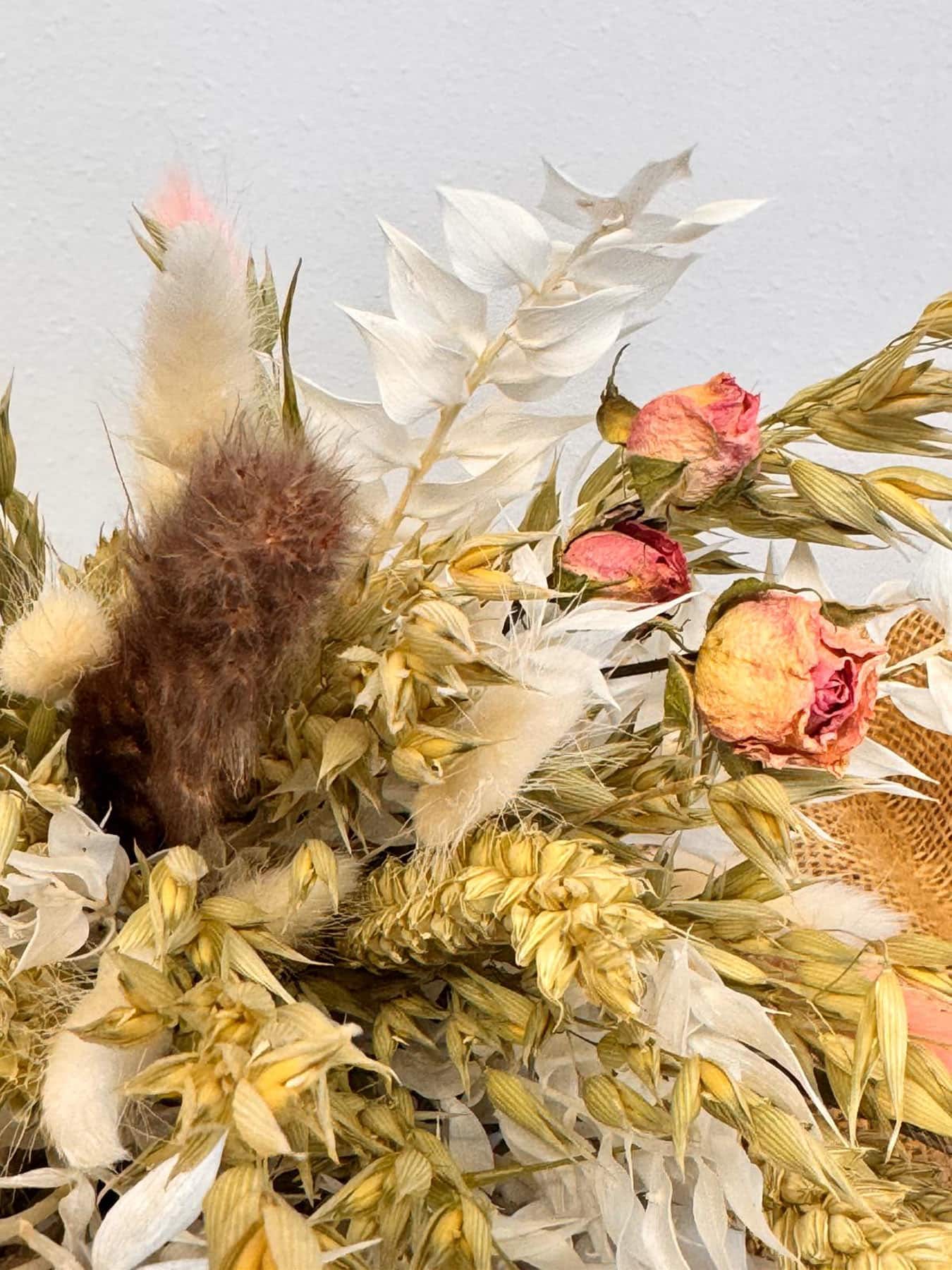 Medium Dried Flower Bouquet – Natural Wheat, Bunny Tails & Roses | Fine Flowers