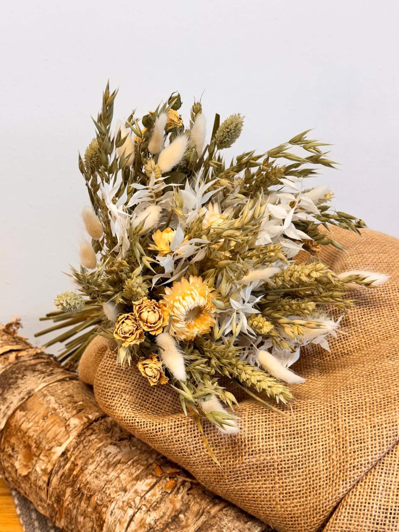 Medium Dried Flower Bouquet – Natural Wheat, Bunny Tails & Roses | Fine Flowers
