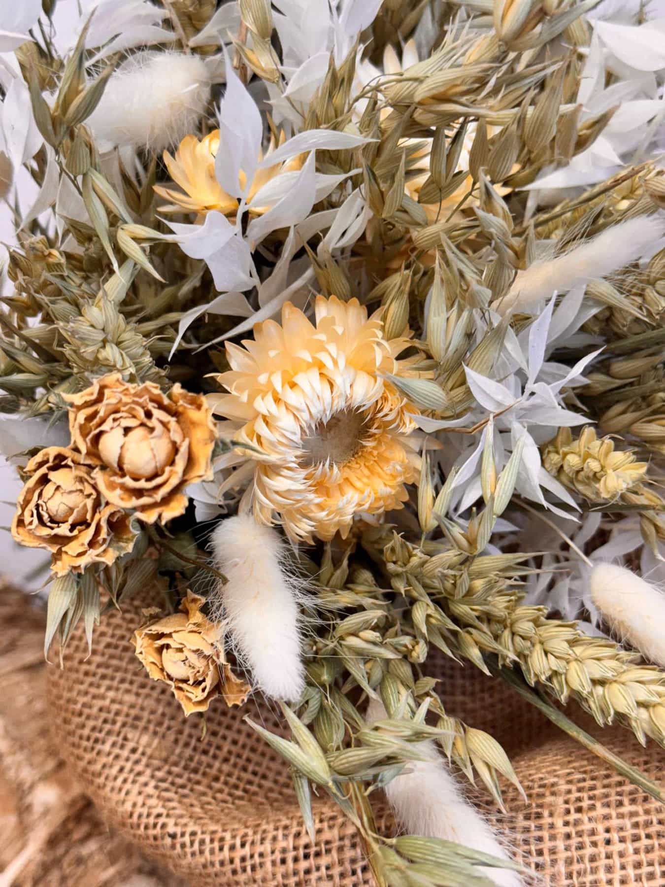 Medium Dried Flower Bouquet – Natural Wheat, Bunny Tails & Roses | Fine Flowers