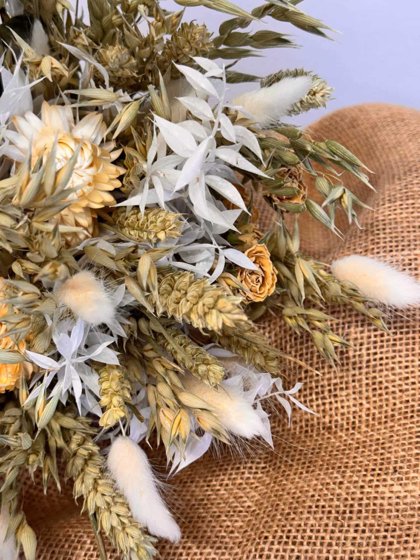 Medium Dried Flower Bouquet – Natural Wheat, Bunny Tails & Roses | Fine Flowers