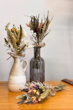 Small Dried Flower Posy with Vase – Natural Wheat, Bunny Tails & Roses | Fine Flowers